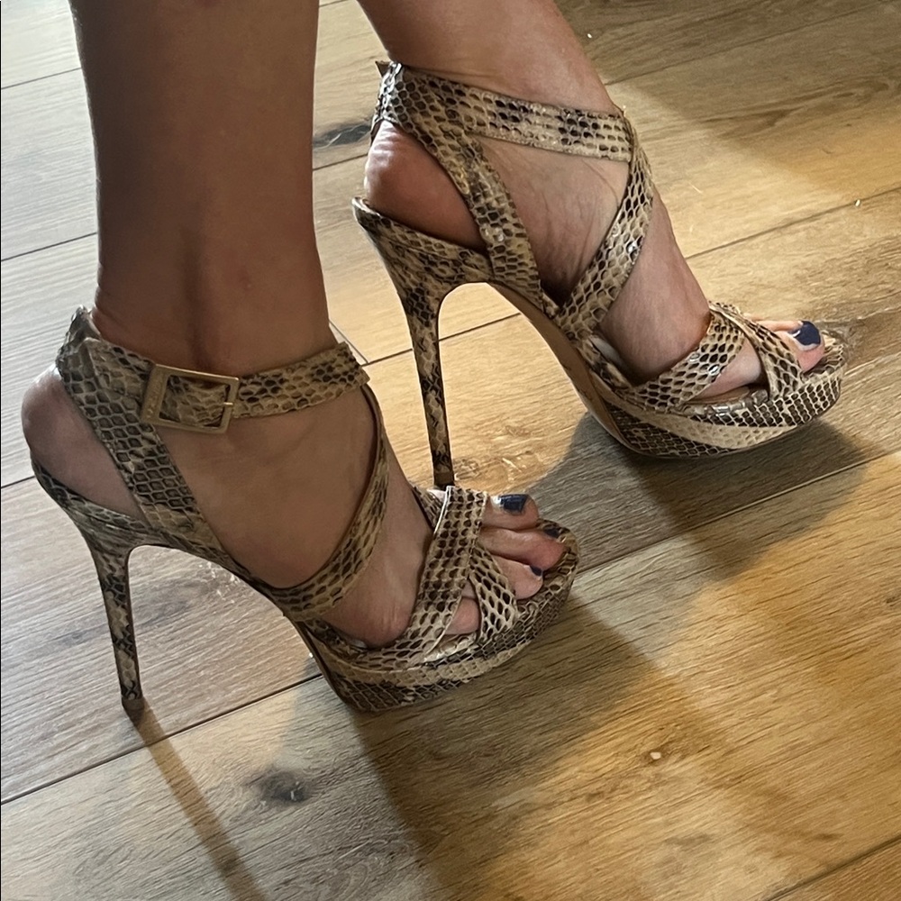 Jimmy Choo, 8.5 (EU 39) Snake Embossed Leather Strappy Heels, w/ COA - Picture 3 of 15